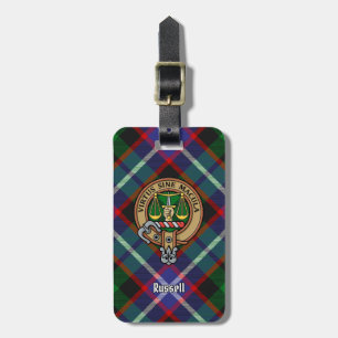 Clan Russell Crest over Tartan Luggage Tag
