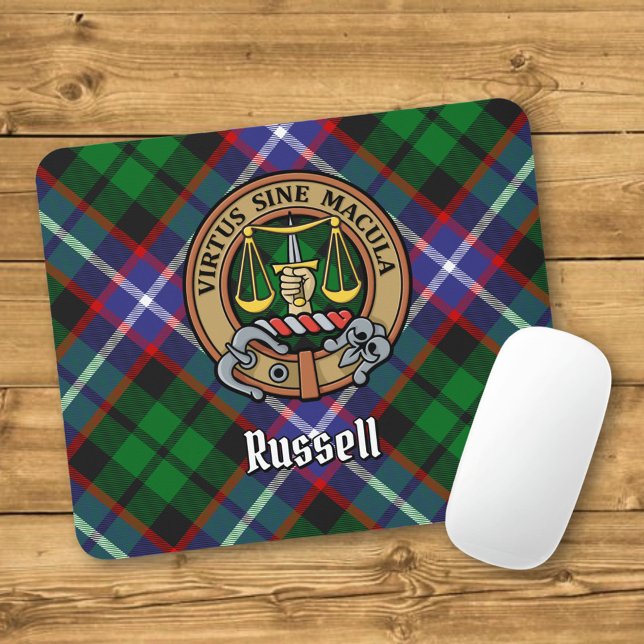 Clan Russell Crest over Tartan Mouse Pad (Creator Uploaded)