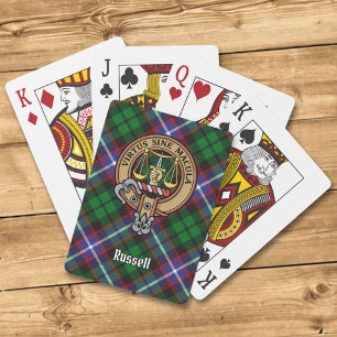 Clan Russell Crest over Tartan Playing Cards