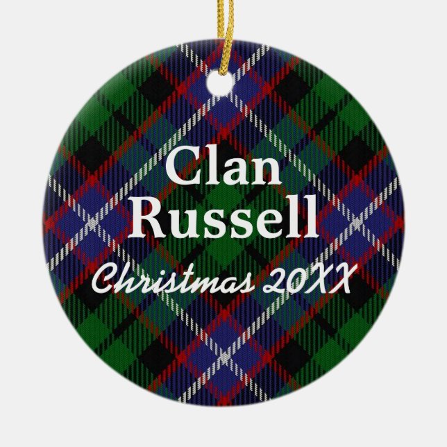 Clan Russell Scottish Tartan Ceramic Ornament (Front)