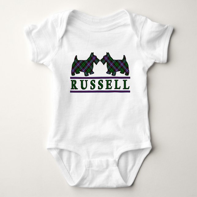 Clan Russell Tartan Scottie Dogs Baby Bodysuit (Front)