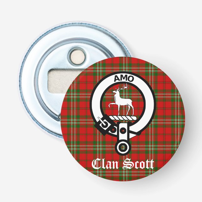 Clan Scott Crest Badge and Tartan Bottle Opener (Front)