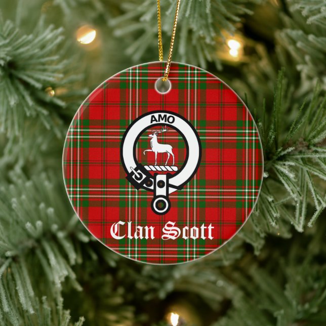 Clan Scott Crest Badge and Tartan  Ceramic Ornament (Tree)