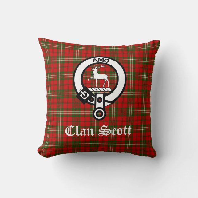 Clan Scott Crest Badge and Tartan Cushion (Front)
