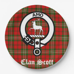 Clan Scott Crest Badge and Tartan Paper Plate