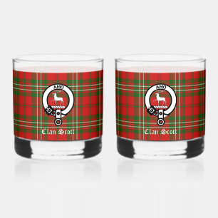 Clan Scott Crest Badge & Tartan Customisable Whiskey Glass