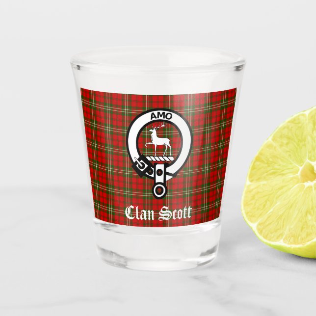 Clan Scott Crest Badge & Tartan Shot Glass (Front)
