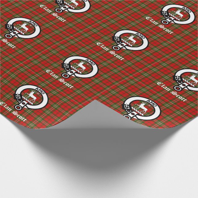 Clan Scott Crest Badge & Tartan Wrapping Paper (Corner)