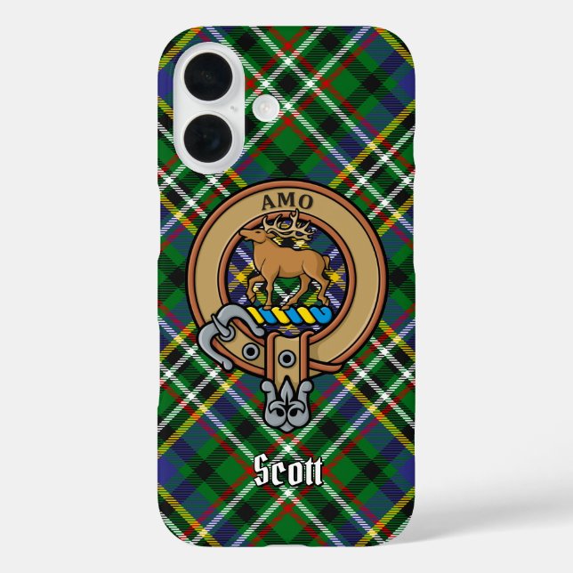 Clan Scott Crest over Green Tartan Case-Mate iPhone Case (Back)