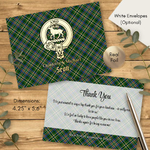 Clan Scott Crest over Green Tartan Foil Invitation Postcard