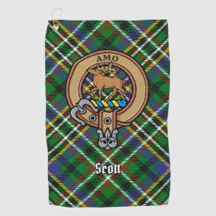 Clan Scott Crest over Green Tartan Golf Towel
