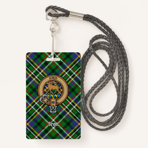 Clan Scott Crest over Green Tartan ID Badge