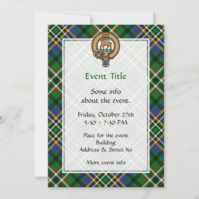 Clan Scott Crest over Green Tartan Invitation (Front)