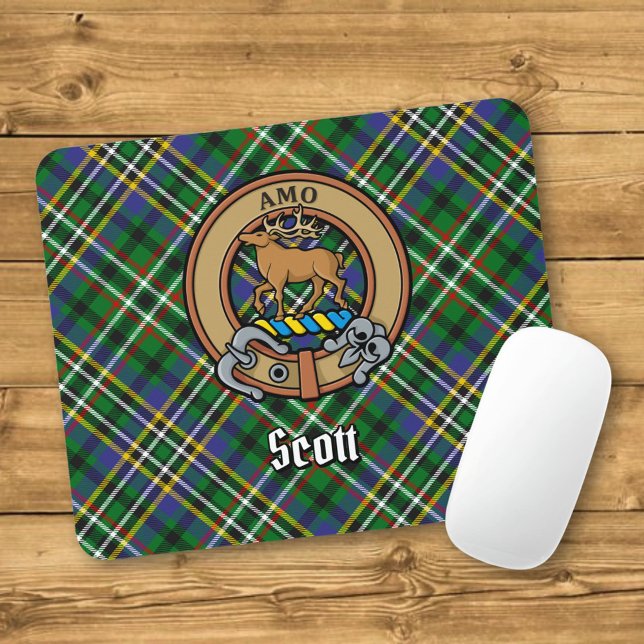 Clan Scott Crest over Green Tartan Mouse Pad (Creator Uploaded)