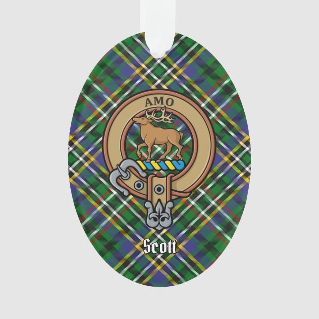 Clan Scott Crest over Green Tartan Ornament (Front)
