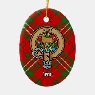 Clan Scott Crest over Red Tartan Ceramic Ornament