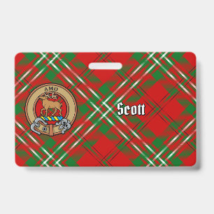 Clan Scott Crest over Red Tartan ID Badge