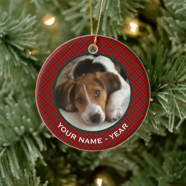 Clan Scott Red and Green Scottish Plaid Photo Ceramic Ornament (Tree)