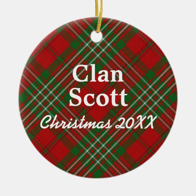 Clan Scott Scottish Tartan Ceramic Tree Decoration (Front)