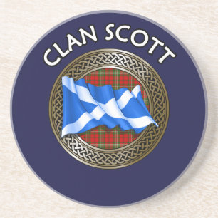 Clan Scott Tartan Knot & Flag Coaster