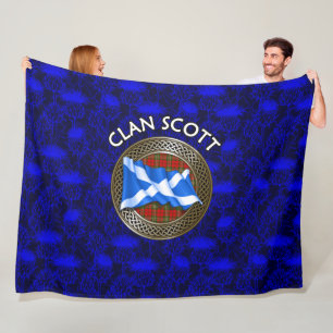 Clan Scott Tartan Knot & Flag Fleece Blanket