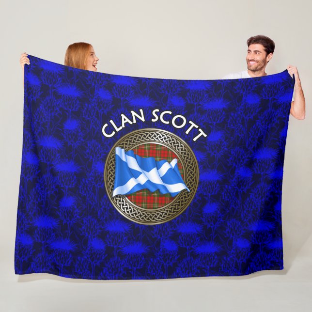 Clan Scott Tartan Knot & Flag Fleece Blanket (In Situ)