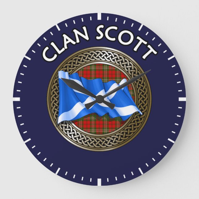 Clan Scott Tartan Knot & Flag Large Clock (Front)