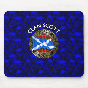 Clan Scott Tartan Knot & Flag Mouse Pad