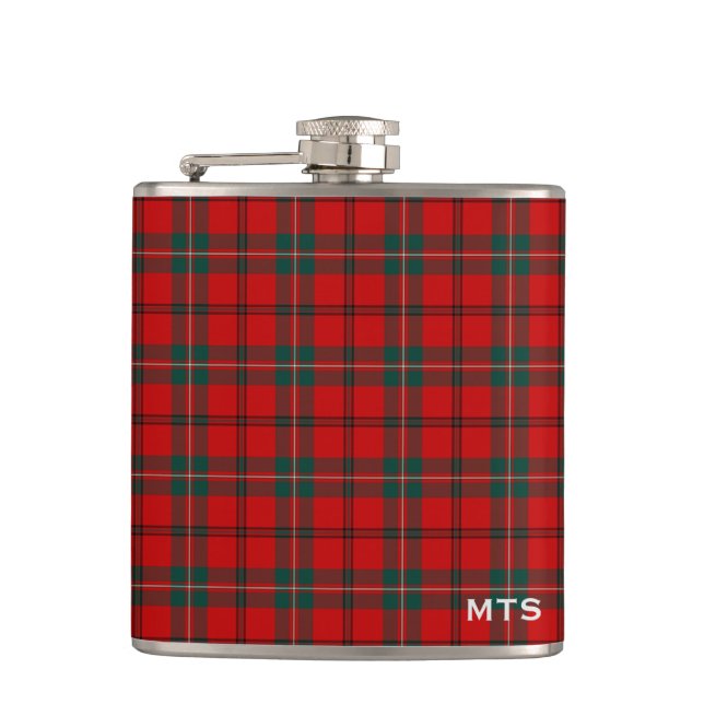 Clan Scott Tartan Monogram Hip Flask (Front)