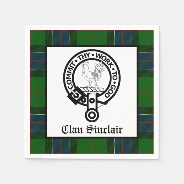 Clan Sinclair Crest Badge and Tartan Napkin (Front)