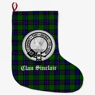 Clan Sinclair Crest Badge & Tartan Customizable Large Christmas Stocking