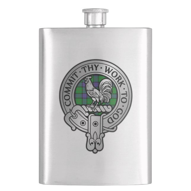 Clan Sinclair Crest & Hunting Tartan Hip Flask (Front)