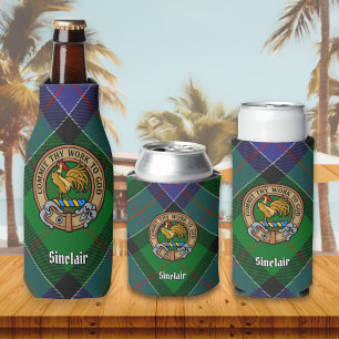 Clan Sinclair Crest over Hunting Tartan Bottle Cooler