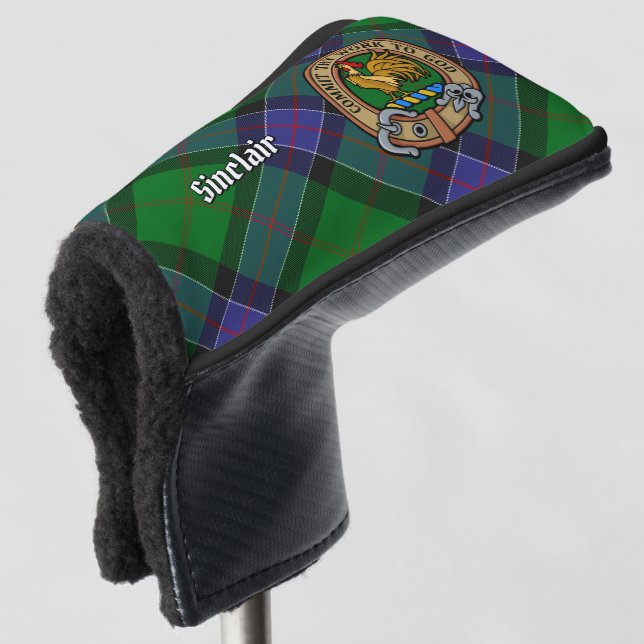 Clan Sinclair Crest over Hunting Tartan Golf Head Cover (3/4 Front)