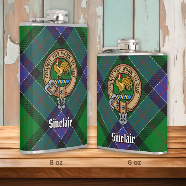 Clan Sinclair Crest over Hunting Tartan Hip Flask (Creator Uploaded)