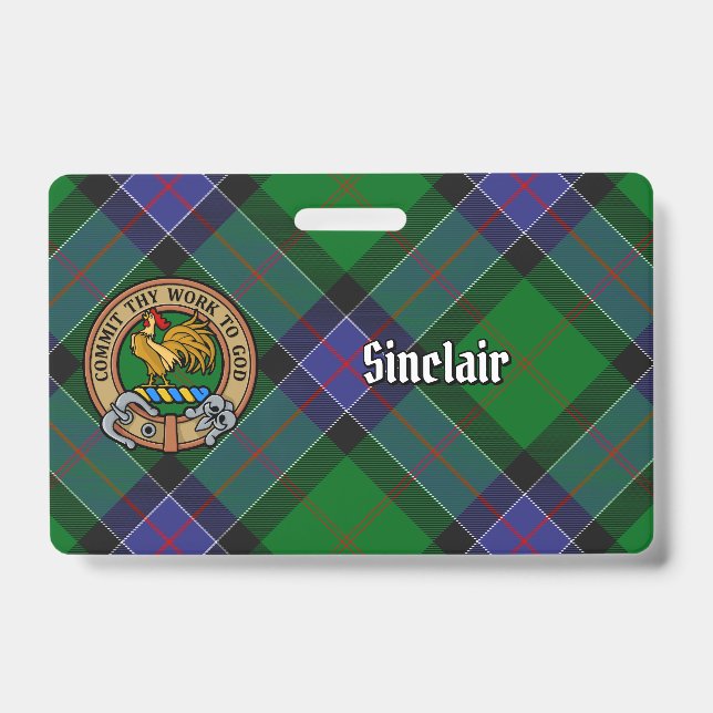 Clan Sinclair Crest over Hunting Tartan ID Badge (Front)