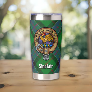 Clan Sinclair Crest over Hunting Tartan Insulated Tumbler