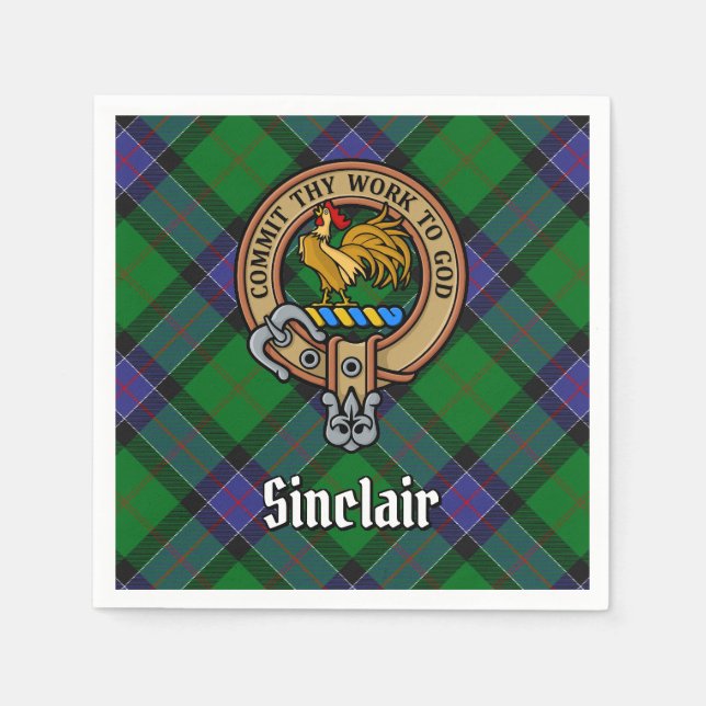 Clan Sinclair Crest over Hunting Tartan Napkin (Front)