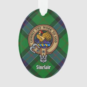 Clan Sinclair Crest over Hunting Tartan Ornament