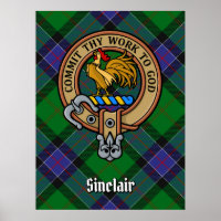 Clan Sinclair Crest over Hunting Tartan