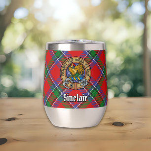 Clan Sinclair Crest over Red Tartan