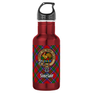 Clan Sinclair Crest over Red Tartan 532 Ml Water Bottle
