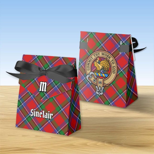 Clan Sinclair Crest over Red Tartan Favour Box (Creator Uploaded)