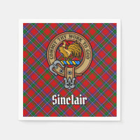 Clan Sinclair Crest over Red Tartan