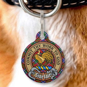 Clan Sinclair Crest over Red Tartan Pet Tag