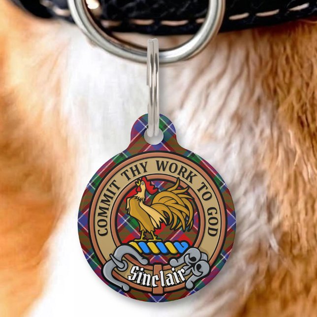 Clan Sinclair Crest over Red Tartan Pet Tag (Creator Uploaded)