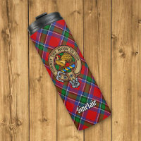 Clan Sinclair Crest over Red Tartan