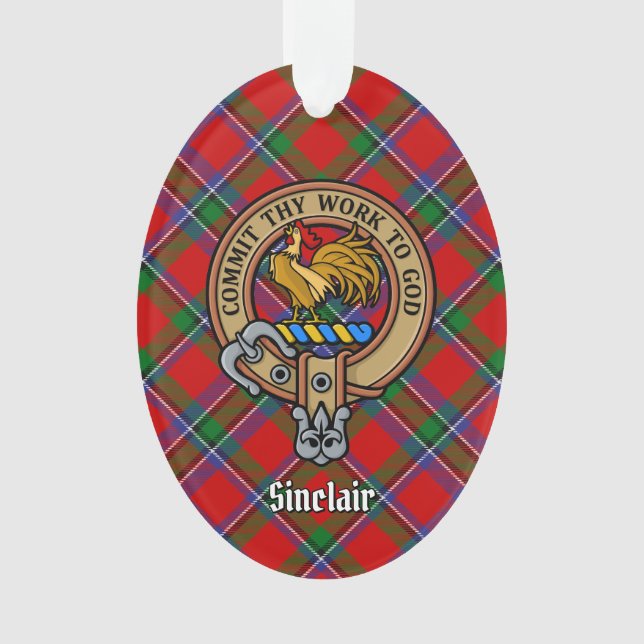 Clan Sinclair Crest over Tartan Ornament (Front)