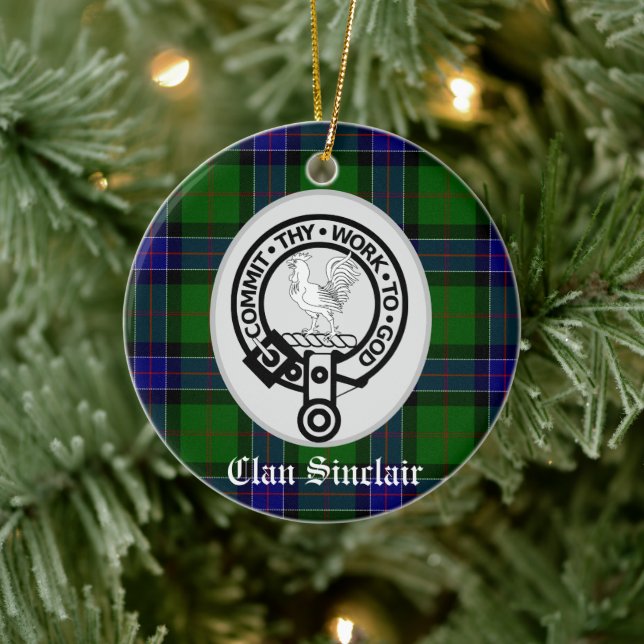 Clan Sinclair Crest & Tartan Customisable Ceramic Ornament (Tree)