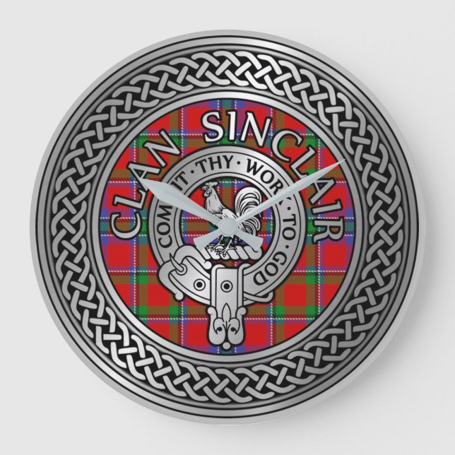 Clan Sinclair Crest & Tartan Knot Large Clock (Front)